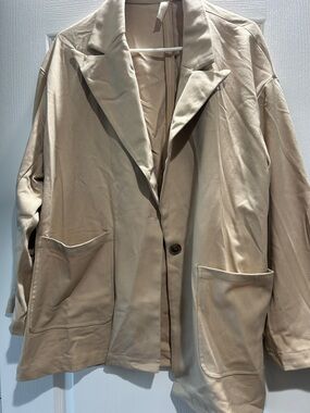 Beige Women's Blazer Jacket - Lightweight Single-Button Coat